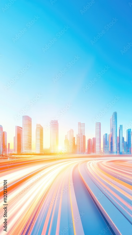 Abstract Skyline of a Future City Depicted with Light, Shadow, and Lines, Featuring High-Rise Buildings and Advanced Transportation Networks, Symbolizing Innovation and Urban Development Abstract Skyline of a Future City Depicted with Light, Shadow, and Lines, Featuring High-Rise Buildings and Advanced Transportation Networks, Symbolizing Innovation and Urban Development