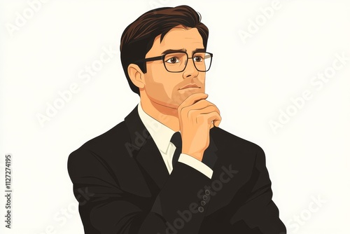 Thoughtful Businessman in Suit and Glasses Contemplating Ideas in a Modern Office Setting