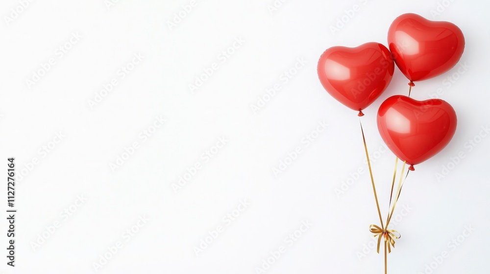 Three Red Heart Balloons on White Background Three Red Heart Balloons on White Background