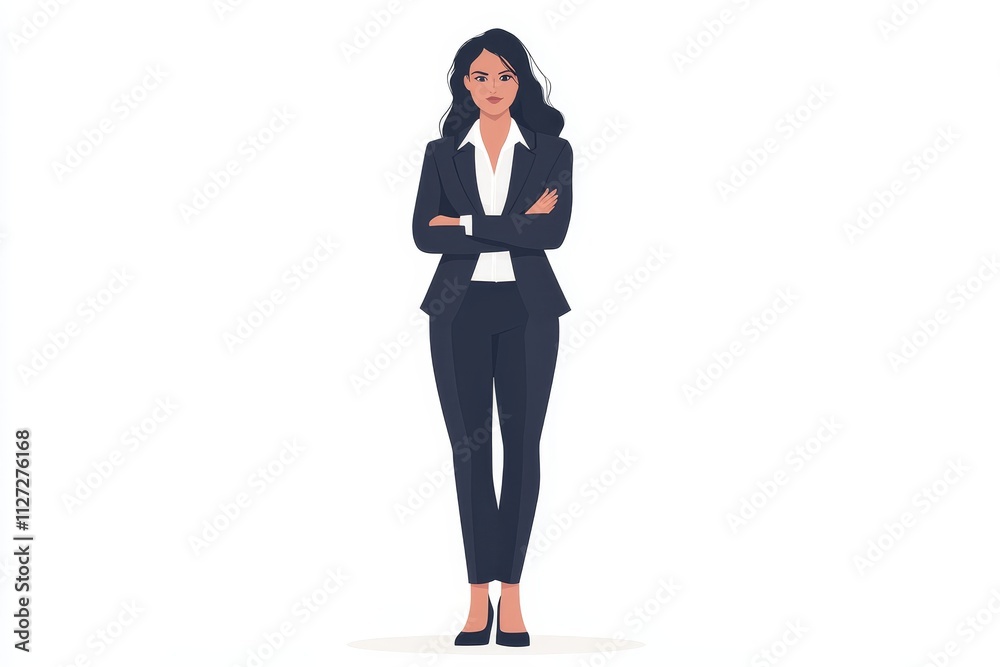 Confident Businesswoman in Professional Attire Standing with Arms Crossed on White Background Confident Businesswoman in Professional Attire Standing with Arms Crossed on White Background