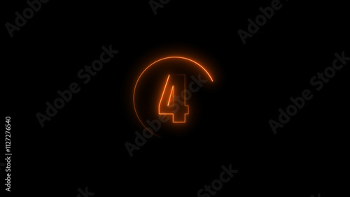 four seconds countdown neon glowing orange color 4k illustration on black background. loading orange color 4k illustration. photo