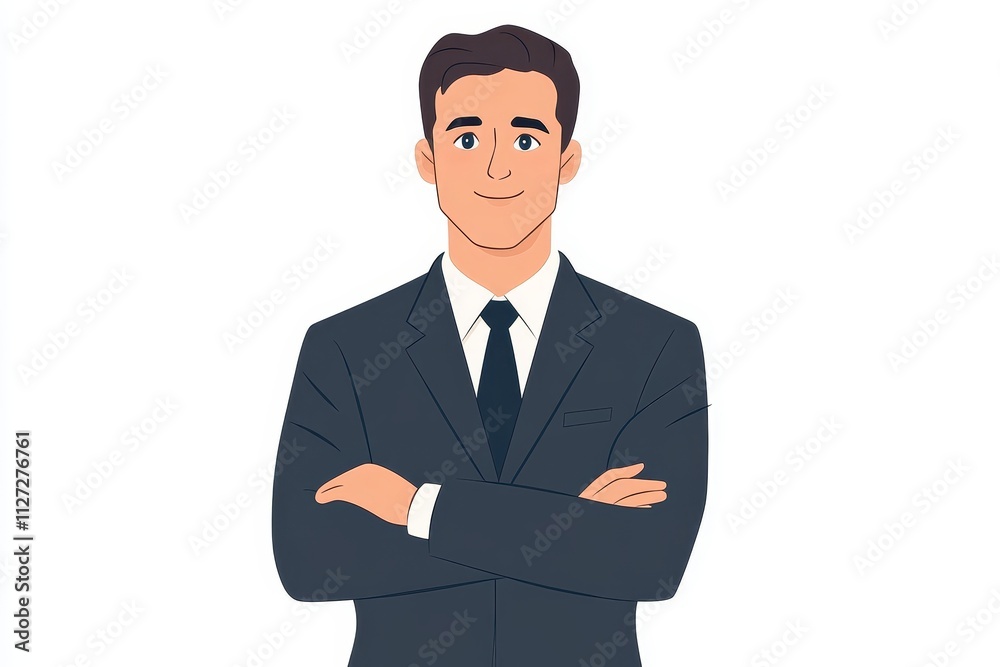Professional Cartoon Businessman in Suit with Confident Expression