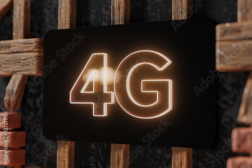 A 3D render of a holographic display of the number 4G isolated on a black rustic background