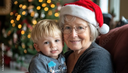 Grandmother and grandson share a joyful moment during Christmas