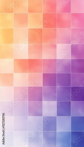 A gradient mosaic of soft colors transitioning from orange to purple.