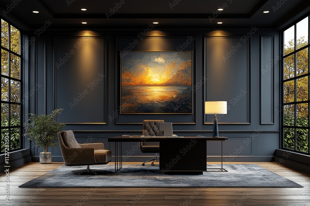 Fototapeta premium A virtual studio background for office video conferencing, perfect for internet calls, webinars, and online meetings, uses 3D rendering and VR backdrops to give your internet calls a professional