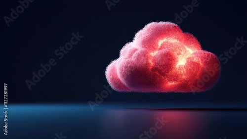 Vibrant glowing cloud with particles against a dark background.