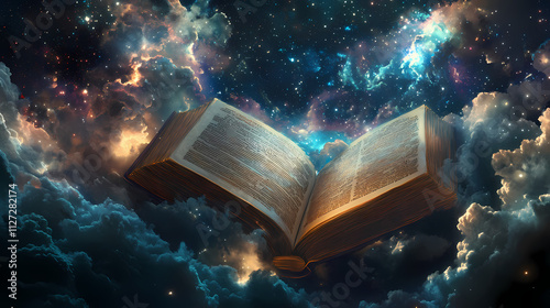 Open book in the heavens. Etherea. Illustration photo