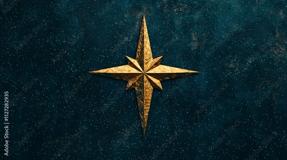 Fantasy concept. Golden compass rose on a textured blue background. Fantasy concept. Golden compass rose on a textured blue background.