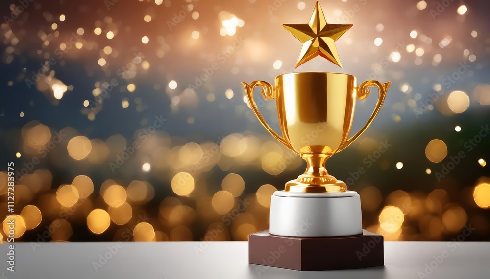 Gold Five Star Rating Trophy Success Award Symbol on a Stunning D Background Celebrating the Best Customer Achievements and Excellence in Service Recognition Gold Five Star Rating Trophy Success Award Symbol on a Stunning D Background Celebrating the Best Customer Achievements and Excellence in Service Recognition