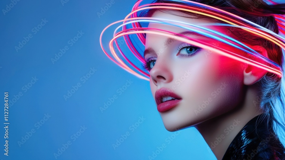 Fototapeta premium A woman with a neon colored hat on her head