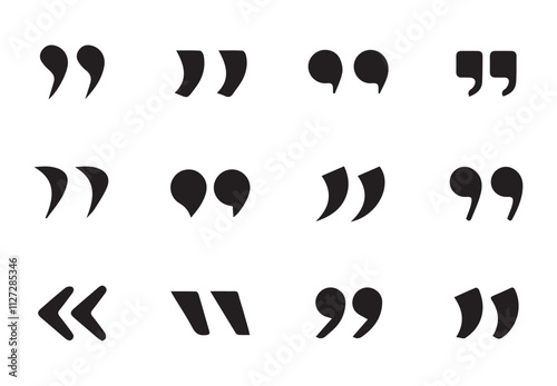 Black quotes icon set. Speech mark. Quotemarks outline speech marks, inverted commas, or talking marks collection. Illustration EPS 10