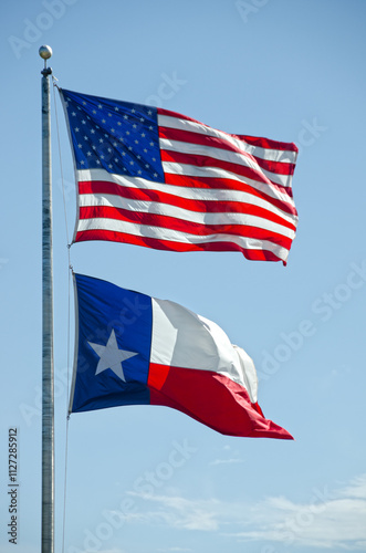 D6640hdr American Flag and Texas State Flag Flying