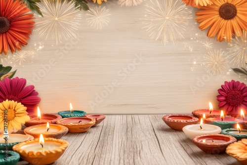 Decor and fire, symbols for Diwali festival. Generative AI photo