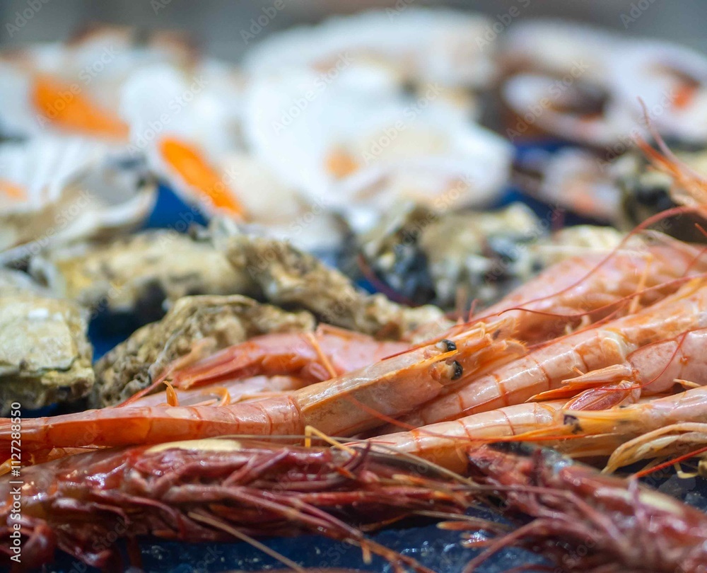 Fresh various seafood and shrimp on a fish market Fresh various seafood and shrimp on a fish market