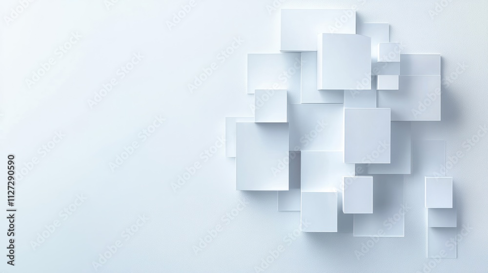 abstract 3d square white technology communication concept background. Random shifted white cube square boxes block background wallpaper banner with copy space. abstract 3d square white technology communication concept background. Random shifted white cube square boxes block background wallpaper banner with copy space.