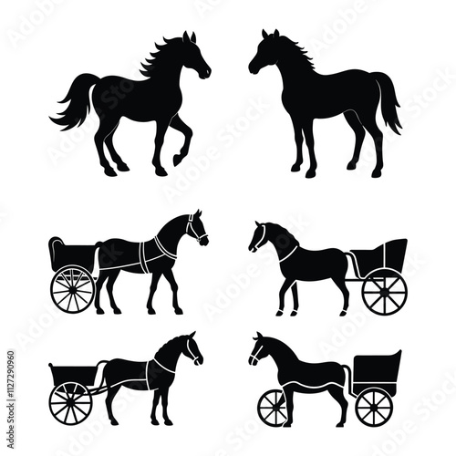 war horse and vintage carriage horse vector bundle
