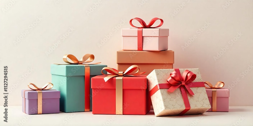 Obraz premium Stacked Gift Boxes with Festive Ribbons