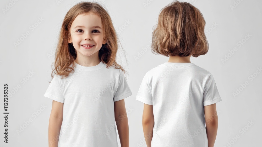 Child kids blank white shirt template mock up, front and back t-shirt design isolated Child kids blank white shirt template mock up, front and back t-shirt design isolated