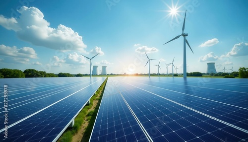 Hybrid Renewable Energy Plant with Solar Panels and Wind Turbines Supporting Global Net-Zero Transition