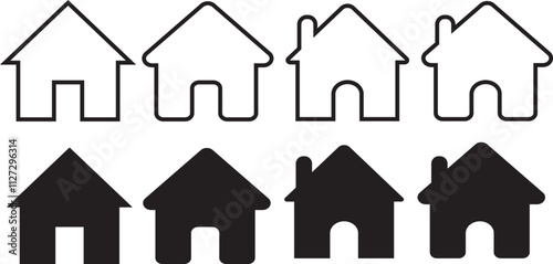 home icon sets silhouette black filled and outline vector