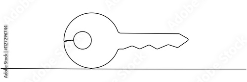 Key continuous line drawing. Private security object. Vector hand drawn illustration isolated on white