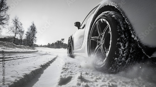 Obraz na płótnie A sporty coupe fishtailing on a snow-covered road its summer tires unable to maintain control. w salonie