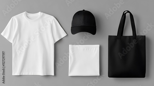 Blank Apparel Mockup Featuring Shirt Cap And Bag
