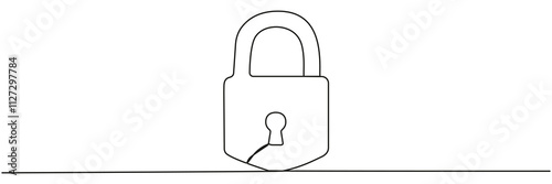 Closed padlock continuous line drawing. Protect and security symbol. Vector illustration isolated on white.