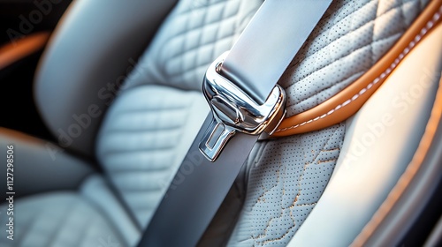 Luxury Car Seatbelt Detail: Close-up of Premium Interior Design. AI Generated photo