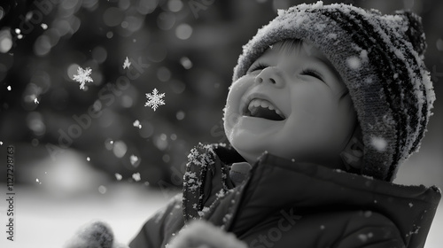 Obraz na płótnie A toddler giggling as they try to catch snowflakes with their tiny mittens. w salonie