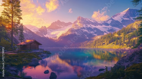 Exciting morning view of unique Oeschinensee Lake. Colorful summer sunrise in Swiss Alps with Bluemlisalp mountain, Kandersteg village location, Switzerland, Europe. photo