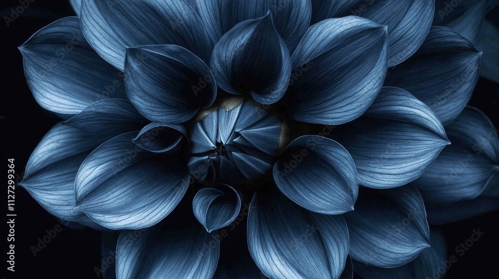 Surreal dark chrome blue flower dahlia macro isolated on black Surreal dark chrome blue flower dahlia macro isolated on black