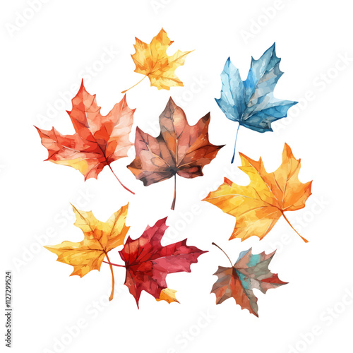 A watercolor painting of autumn leaves, isolated on a white background. Autumn leaves vector.