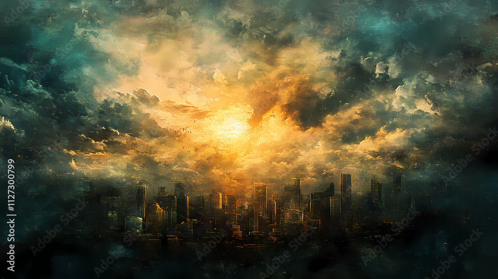 Elysian ascensions: a city woven into the canvas of sky. Etherea. Illustration Elysian ascensions: a city woven into the canvas of sky. Etherea. Illustration