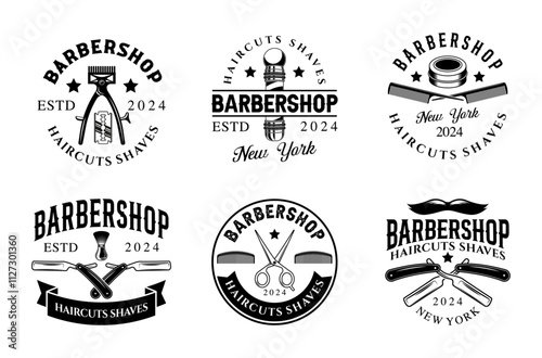 Barbershop logo sign badge vector collection. Vintage barbershop logo with retro style vector design. Set of design elements for barber shop, haircut's salon