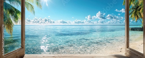 Tranquil beach scene viewing clear ocean waves tropical location scenic photography serene atmosphere coastal perspective