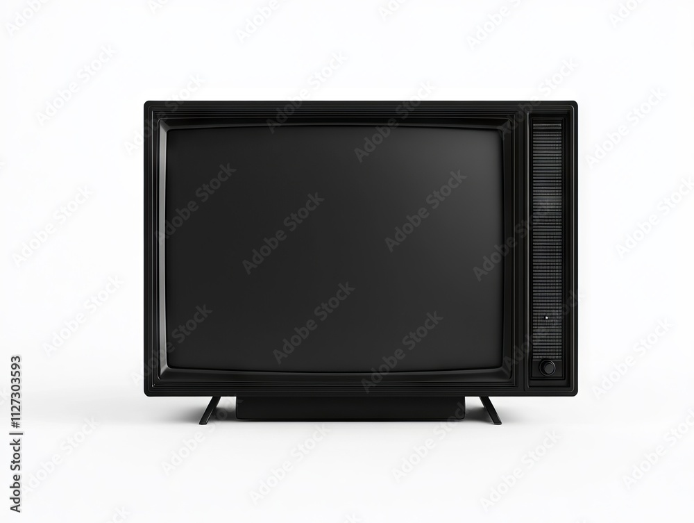 A black television set with a blank screen on a white background A black television set with a blank screen on a white background