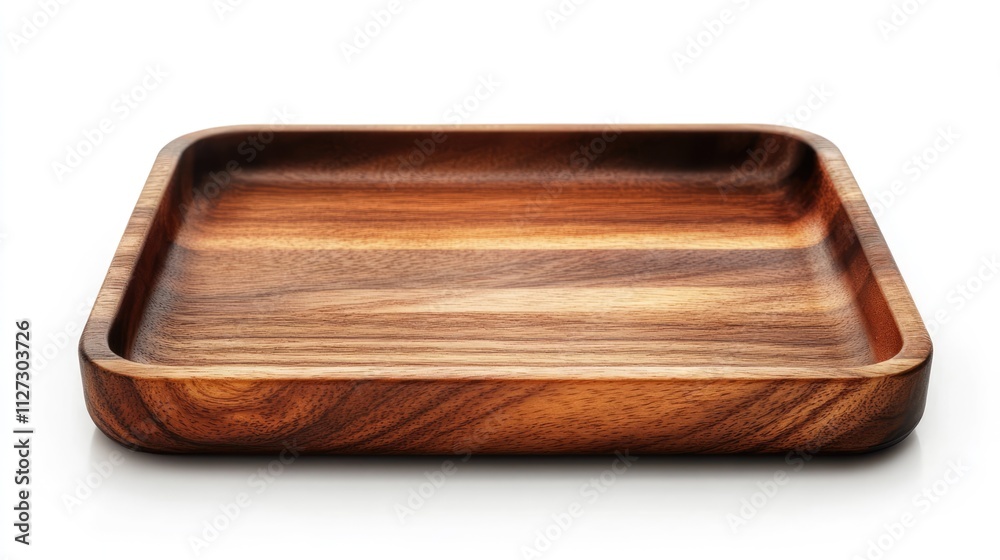 Elegant wooden tray with smooth finish isolated on white background perfect for serving or decorative use in home settings. Elegant wooden tray with smooth finish isolated on white background perfect for serving or decorative use in home settings.
