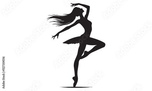 Silhouette of a woman dancing, black vector illustration