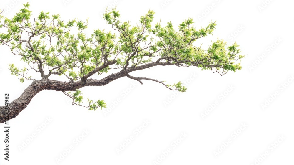 Tree branches extending on a white background creating ample empty space for text placement and design composition. Tree branches extending on a white background creating ample empty space for text placement and design composition.