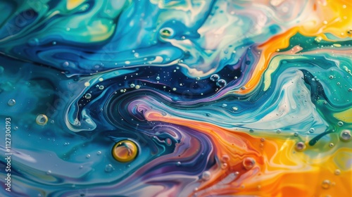 Abstract Fluid Art Swirling Colors And Bubbles