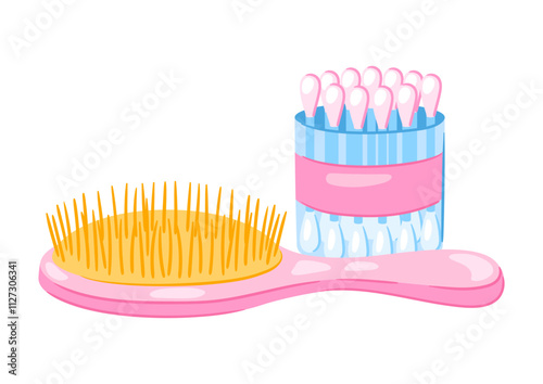 Illustration with hygiene objects. Washing, beauty, body care. Personal hygiene and self care items.