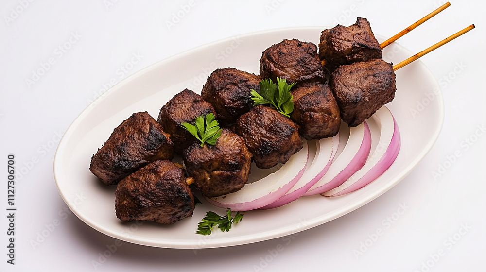 Savory kebapche cooked to perfection, served with fresh herbs and sliced onions for flavor Savory kebapche cooked to perfection, served with fresh herbs and sliced onions for flavor