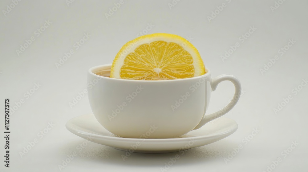 Ginger tea with lemon slice served in a white cup representing natural remedies for colds and flu in alternative medicine practices Ginger tea with lemon slice served in a white cup representing natural remedies for colds and flu in alternative medicine practices