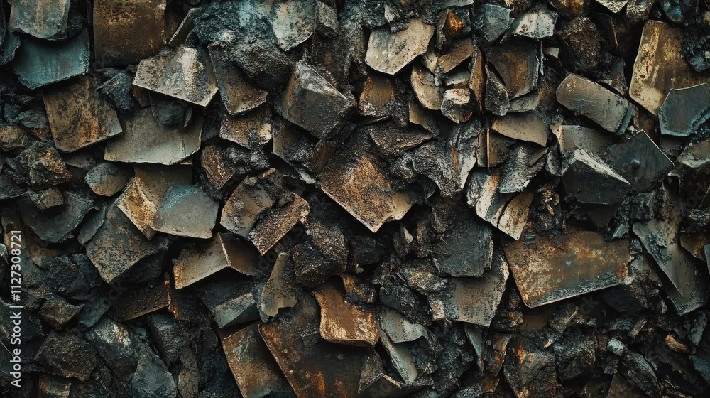 Close-up view of assorted metal scrap materials piled together showcasing various textures and colors of recycled metal pieces. Close-up view of assorted metal scrap materials piled together showcasing various textures and colors of recycled metal pieces.