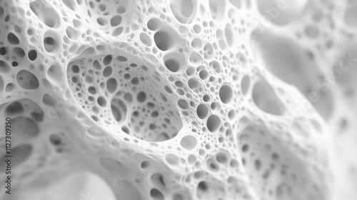 Macro shot of intricate white porous structure. natural formations, organic patterns, detailed texture photo