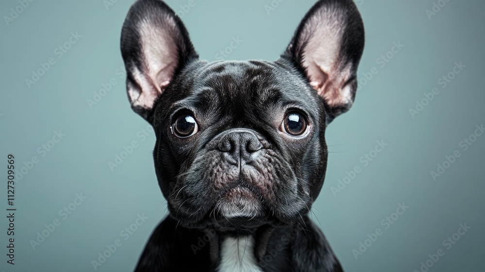 Charming close-up of a French Bulldog with expressive eyes against a serene backdrop in a professional studio setting. Charming close-up of a French Bulldog with expressive eyes against a serene backdrop in a professional studio setting.