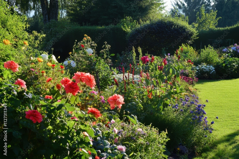 Obraz premium Colorful flower garden in full bloom during a sunny afternoon