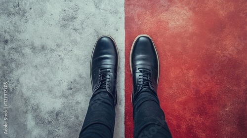 Contrast of Choices Symbolized by Shoes on Opposing Colored Backgrounds Representing Increases and Decreases in Perspectives photo